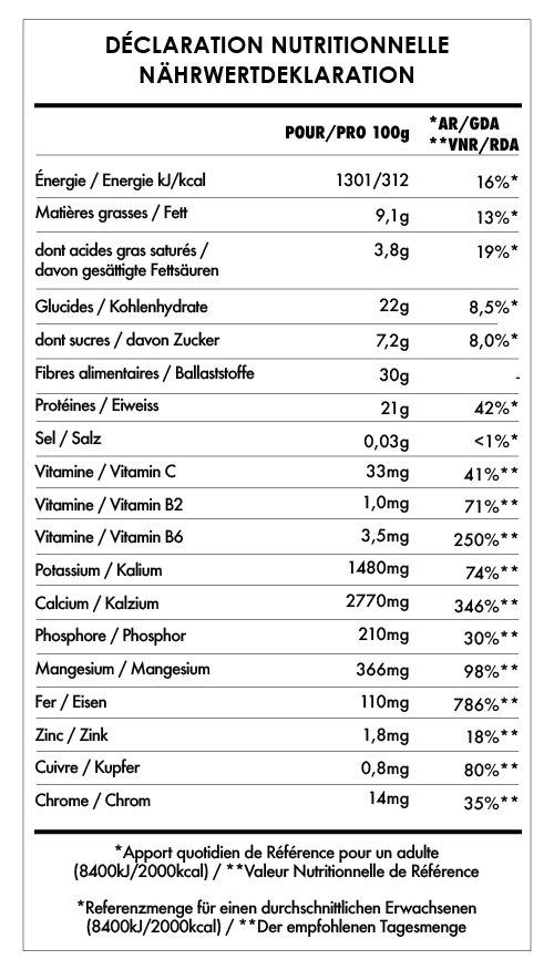 Tabela Nutricional - Moringa en Poudre Bio